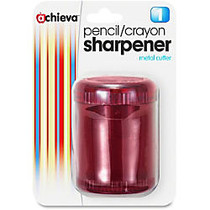 OIC Pencil/Crayon Metal Cutter Sharpener - 2 Hole(s) - 2.1 inch; Height x 1.4 inch; Width x 1.4 inch; Depth - Translucent Red