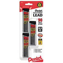 Pentel; Super Hi-Polymer; Leads, 0.5 mm, HB, 30 Leads Per Tube, Pack Of 3 Tubes