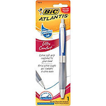 BIC; Atlantis; Ultra Comfort Retractable Ballpoint Pen, Medium Point, 0.7 mm, Frosted Blue Barrel, Blue Ink