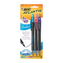 BIC; Atlantis&trade; Comfort Retractable Ballpoint Pens, Medium Point, 1.0 mm, Assorted Barrels, Assorted Ink Colors Colors, Pack Of 3