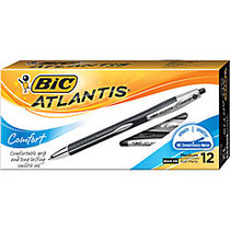 BIC; Atlantis&trade; Comfort Retractable Ballpoint Pens, Medium Point, 1.0 mm, Black Barrel, Black Ink, Pack Of 12