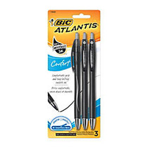 BIC; Atlantis&trade; Comfort Retractable Ballpoint Pens, Medium Point, 1.0 mm, Black Barrel, Black Ink, Pack Of 3