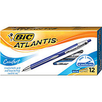 BIC; Atlantis&trade; Comfort Retractable Ballpoint Pens, Medium Point, 1.0 mm, Blue Barrel, Blue Ink, Pack Of 12