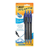 BIC; Atlantis&trade; Comfort Retractable Ballpoint Pens, Medium Point, 1.0 mm, Blue Barrel, Blue Ink, Pack Of 3