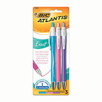 BIC; Atlantis&trade; Exact Retractable Ballpoint Pens, Fine Point, 0.7 mm, Assorted Barrels, Assorted Ink Colors Colors, Pack Of 3