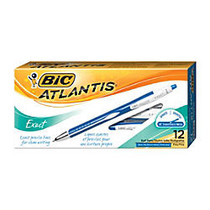 BIC; Atlantis&trade; Exact Retractable Ballpoint Pens, Fine Point, 0.7 mm, Blue Barrel, Blue Ink, Pack Of 12