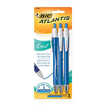 BIC; Atlantis&trade; Exact Retractable Ballpoint Pens, Fine Point, 0.7 mm, Blue Barrel, Blue Ink, Pack Of 3