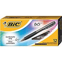 BIC; BU3 Grip Retractable Ballpoint Pens, Medium Point, 1.0 mm, Clear Barrel, Black Ink, Pack Of 12