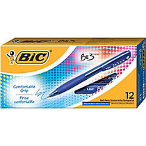 BIC; BU3 Grip Retractable Ballpoint Pens, Medium Point, 1.0 mm, Clear Barrel, Blue Ink, Pack Of 12