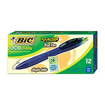 BIC; Ecolutions ReAction Retractable Ballpoint Pens, Medium Point, 1.0 mm, 74% Recycled, Black Barrel, Blue Ink, Pack Of 12