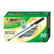 BIC; Ecolutions Round Stic Ball Pens, Medium Point, 1.0 mm, 74% Recycled, Translucent Barrel, Black Ink, Pack Of 50