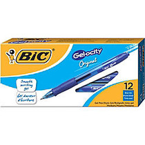 BIC; Gelocity&trade; Retractable Gel Ink Rollerball Pens, Medium Point, 0.7 mm, Blue Barrel, Blue Ink, Pack Of 12