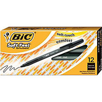 BIC; Soft Feel; Stick Pens, Medium Point, 1.0 mm, Black Barrel, Black Ink, Pack Of 12