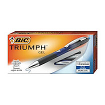 BIC; Triumph&trade; Retractable Gel Pens, Medium Point, 0.7 mm, Black/Blue Barrel, Blue Ink, Pack Of 12