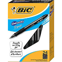 BIC; Velocity Retractable Gel Pens, Medium Point, 0.7 mm, Transkucent Barrel, Black Ink, Pack Of 24