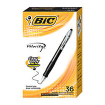 BIC; Velocity&trade; Retractable Ballpoint Pens, Medium Point, 1.0 mm, Black Barrels, Black Ink, Pack Of 36
