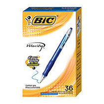 BIC; Velocity&trade; Retractable Ballpoint Pens, Medium Point, 1.0 mm, Blue Barrels, Blue Ink, Pack Of 36