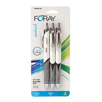 FORAY; Embark Retractable Ballpoint Pens, Medium Point, 1.0 mm, Gray/White Barrel, Black Ink, Pack Of 3