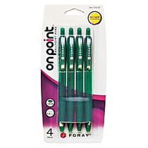 FORAY; Retractable Ballpoint Pens, Medium Point, 1.0 mm, Green Barrel, Green Ink, Pack Of 4