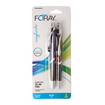 FORAY; Wayfinder Retractable Ballpoint Gel Pens, 0.7 mm, Fine Point, Blue/Red Barrel, Black Ink, Pack Of 2