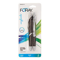 FORAY; Wayfinder Retractable Ballpoint Pens, 1.0 mm, Medium Point, Black/Silver Barrel, Black Ink, Pack Of 2