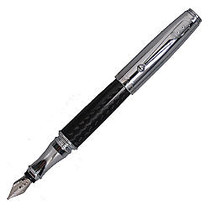 Monteverde; Invincia&trade; Chrome Fountain Pen, Medium Point, 0.5 mm, Black Barrel, Black Ink