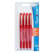 Paper Mate; Flair; Porous-Point Pens, Medium, 1.0 mm, Red Ink, Pack Of 4