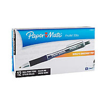 Paper Mate; Profile; Elite Retractable Ballpoint Pens, Bold Point, 1.4 mm, Black Barrel, Black Ink, Pack Of 12