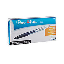 Paper Mate; Retractable Gel Pens, Bold Point, 1.0 mm, Black Barrel, Black Ink, Pack Of 12