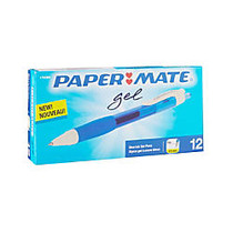 Paper Mate; Retractable Gel Pens, Fine Point, 0.5 mm, Blue Barrel, Blue Ink, Pack Of 12