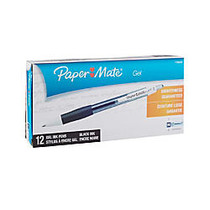 Paper Mate; Retractable Gel Pens, Medium Point, 0.7 mm, Black Barrel, Black Ink, Pack Of 12