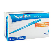 Paper Mate; Write Bros. Ballpoint Stick Pens, Medium Point, 1.0 mm, Blue Barrel, Blue Ink, Pack Of 60