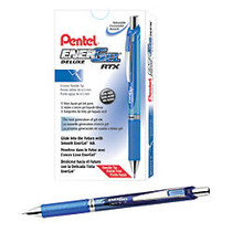 Pentel; EnerGel; RTX Retractable Liquid Gel Pen, Fine Point, 0.5 mm, 54% Recycled, Assorted Barrels, Blue Ink, Pack Of 12