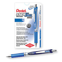 Pentel; EnerGel&trade; Retractable Liquid Gel Pens, Medium Point, 0.7 mm, Silver Barrel, Blue Ink, Pack Of 12
