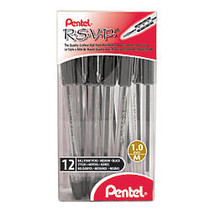 Pentel; R.S.V.P.; Ballpoint Pens, Medium Point, 1.0 mm, Clear Barrel, Black Ink, Pack Of 12