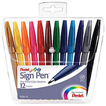 Pentel; Sign Pens;, Fine Point, 2.0 mm, Assorted Barrels, Assorted Ink Colors, Pack Of 12