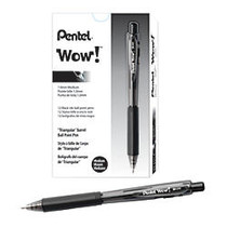 Pentel; WOW! Retractable Ballpoint Pens, Medium Point, 1.0 mm, Transparent Black Barrels, Black Ink, Pack Of 12