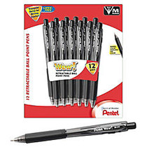 Pentel; WOW!&trade; Retractable Ballpoint Pens, Medium Point, 1.0 mm, Black Barrel, Black Ink, Pack Of 12