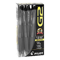 Pilot G-2 Retractable Fine Point Gel Ink Pens, Fine Point, 0.7 mm, Black Barrel, Black Ink, Pack Of 12