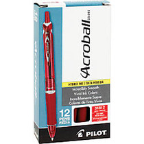 Pilot; Acroball Retractable Hybrid Gel Pens, Medium Point, 1.0mm, Translucent Red Barrel, Red Ink, Pack Of 12