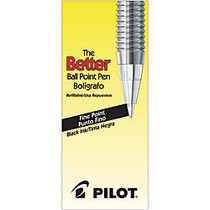 Pilot; Better&trade; Ballpoint Pens, Fine Point, 0.7 mm, Black Barrel, Black Ink, Pack Of 12