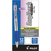 Pilot; EasyTouch Retractable Ballpoint Pens, Fine Point, 0.7 mm, Clear Barrel, Blue Ink, Pack Of 12