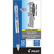Pilot; EasyTouch Retractable Ballpoint Pens, Medium Point, 1.0 mm, Clear Barrel, Blue Ink, Pack Of 12