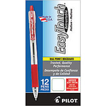 Pilot; EasyTouch Retractable Ballpoint Pens, Medium Point, 1.0 mm, Clear Barrel, Red Ink, Pack Of 12