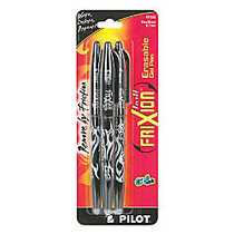 Pilot; FriXion; Ball Erasable Gel Pens, Fine Point, 0.7 mm, Black Barrels, Black Ink, Pack Of 3