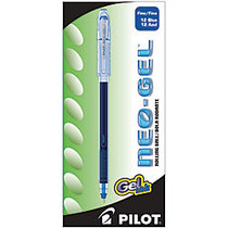 Pilot; Neo-Gel Rollerball Pens, Fine Point, 0.7 mm, Clear Barrel, Blue Ink, Pack Of 12