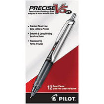 Pilot; Precise&trade; V5 Liquid Ink Retractable Rollerball Pens, Extra Fine Point, 0.5 mm, Assorted Barrels, Black Ink, Pack Of 12