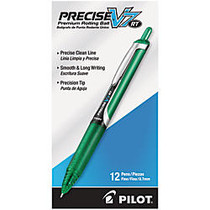 Pilot; Precise&trade; V7 Liquid Ink Retractable Rollerball Pens, Fine Point, 0.7 mm, Assorted Barrels, Green Ink, Pack Of 12