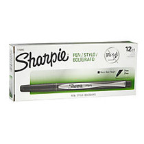 Sharpie; Fine-Point Pens, Fine Point, 0.3 mm, Black Barrels, Black Ink, Pack Of 12