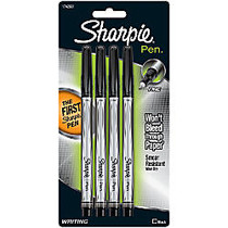 Sharpie; Fine-Point Pens, Fine Point, 0.3 mm, Black Barrels, Black Ink, Pack Of 4